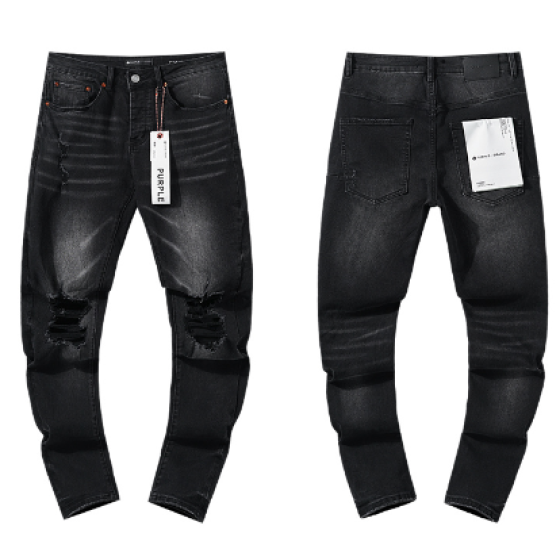Black Washed Slim Denim Jeans with Multi-Layer Knee Distressing